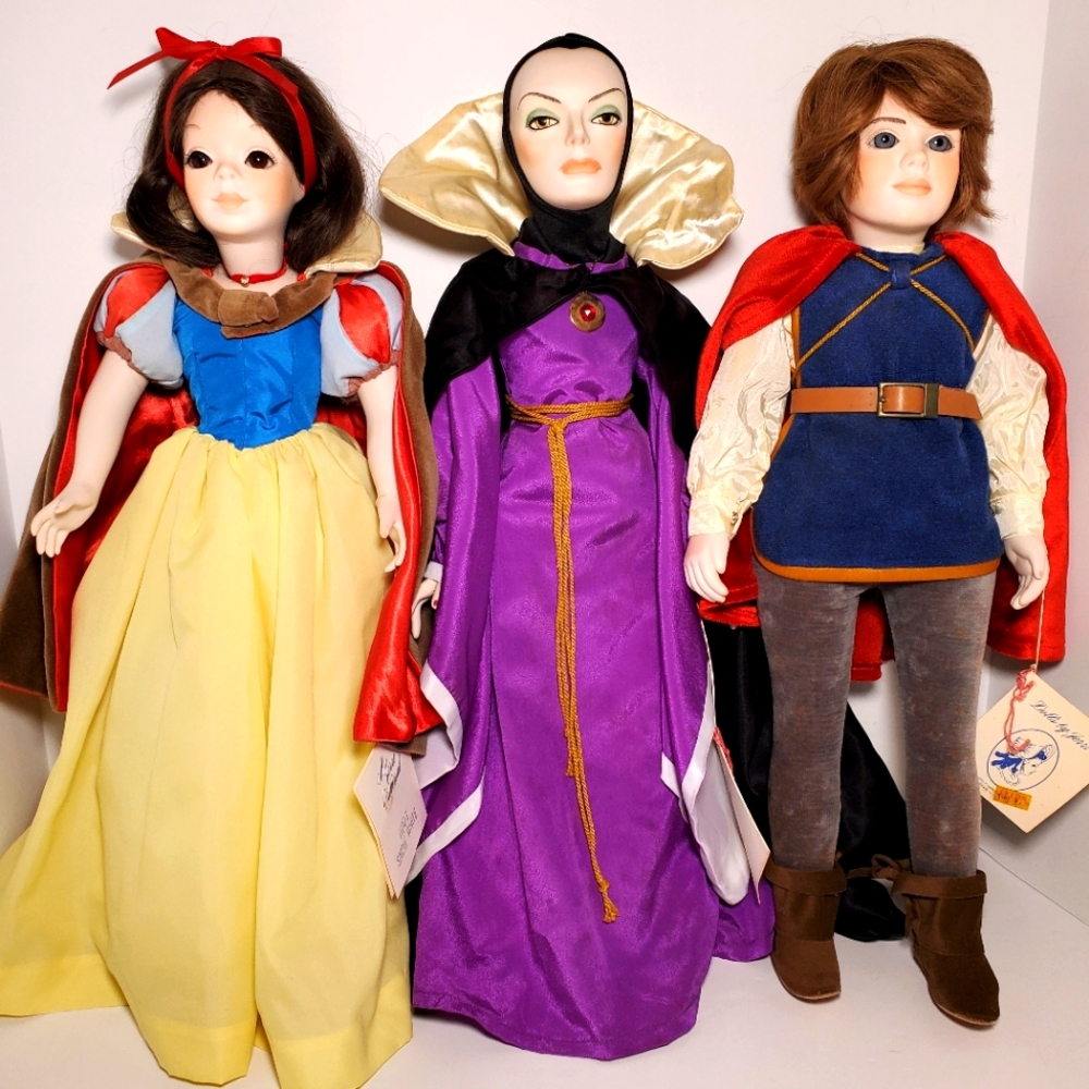 Dolls by Jerri 1983 Disney Snow White, Prince, Evil Queen 20" Porcelain Doll Lot